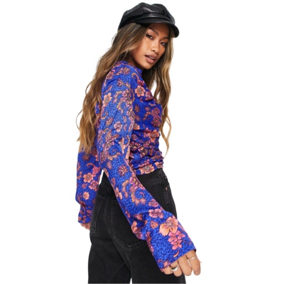 NWT FREE PEOPLE $98 I Got You Royal Floral-Print Top XS - Picture 11 of 14